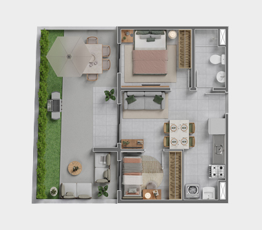 Perspectiva artística da planta Garden ponta 2 dorm